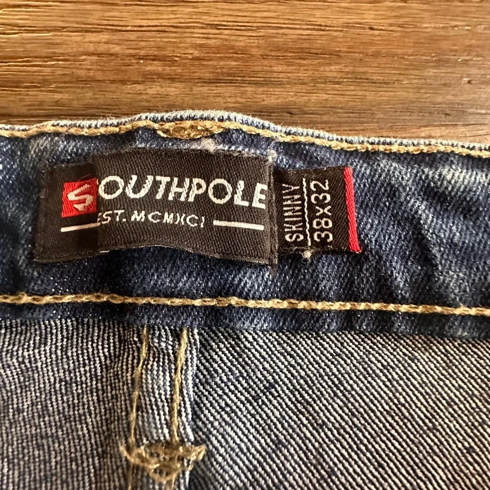 Southpole Denim Biker Streetwear Shorts Mens Size 38 Blue‎ Distressed Cut Off